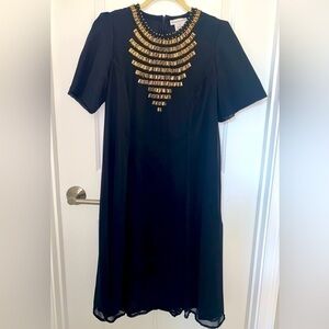 STUNNING Jessica London size 12 shift dress in black…gorgeous copper beading!